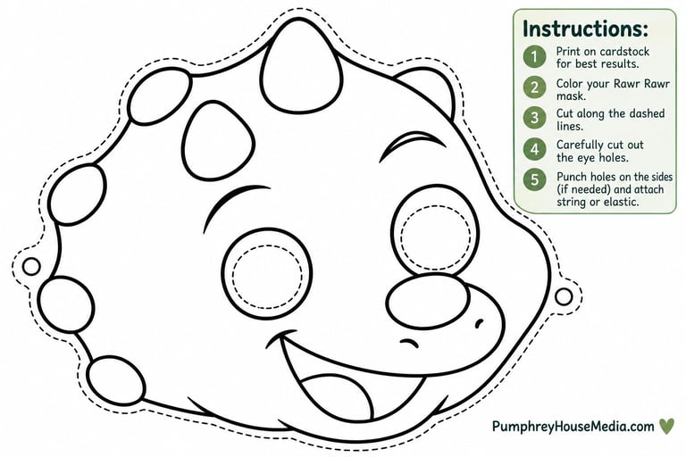Printable animal craft template with numbered features and instructions for coloring and assembly on cardstock